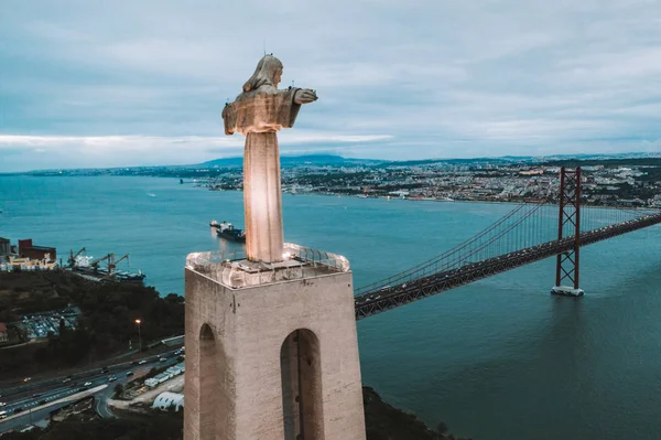 Cristo Rei Άγαλμα Του Χριστού Στη Λισαβόνα Στο Χρόνο Βραδιού — Φωτογραφία Αρχείου