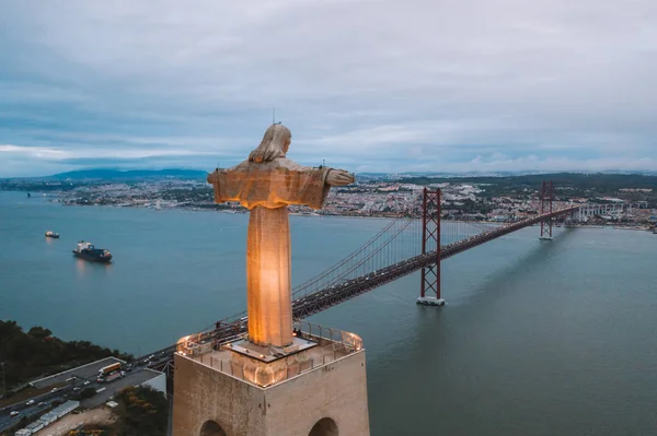 Cristo Rei Άγαλμα Του Χριστού Στη Λισαβόνα Στο Χρόνο Βραδιού — Φωτογραφία Αρχείου