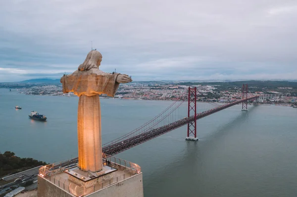 Cristo Rei Άγαλμα Του Χριστού Στη Λισαβόνα Στο Χρόνο Βραδιού — Φωτογραφία Αρχείου