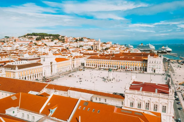 Vista Aérea Estátua Equestre Rei Giuseppe Praça Comércio Lisboa Portugal — Fotografia de Stock