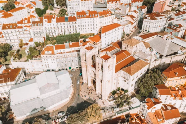 Vista Aérea Centro Cidade Velha Lisboa Com Rua Principal Que — Fotografia de Stock