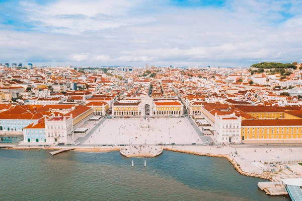 Luchtfoto Van Oude Stad Van Lissabon Centrum Met Belangrijkste Straat — Stockfoto