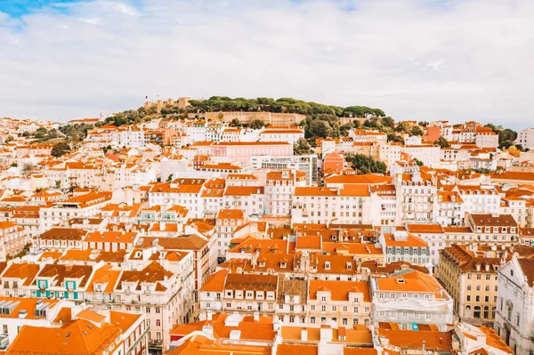Vista Aérea Centro Cidade Velha Lisboa Com Rua Principal Que — Fotografia de Stock