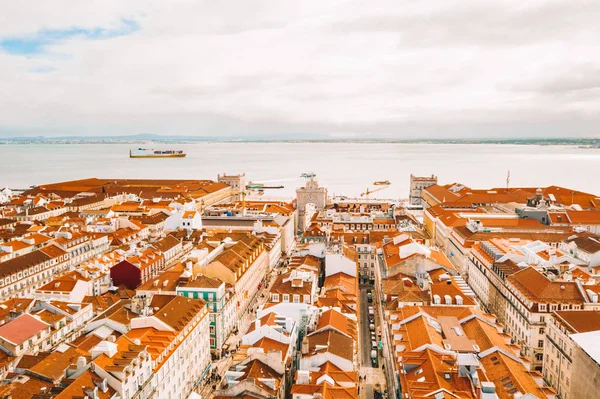 Lizbon Tarihi Kentin Havadan Görünümü Merkezi Ile Ana Sokak Gitmek — Stok fotoğraf