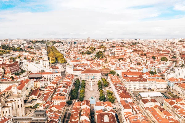 Vista Aérea Del Casco Antiguo Lisboa Con Calle Principal Que —  Fotos de Stock