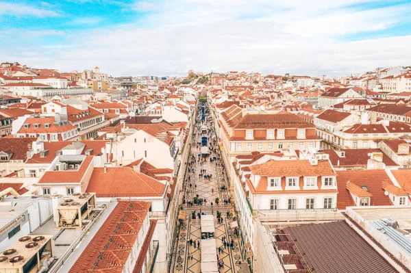 Vista Aérea Del Casco Antiguo Lisboa Con Calle Principal Que — Foto de Stock