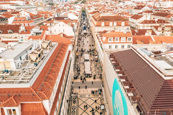 Vista Aérea Centro Cidade Velha Lisboa Com Rua Principal Que — Fotografia de Stock