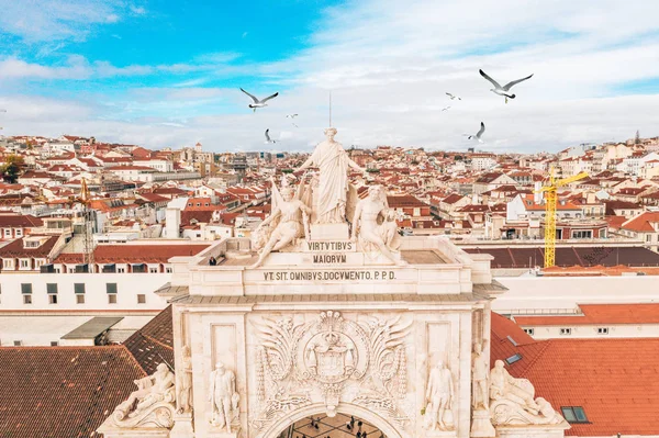 Commerce Square Rua Augusta Arch Närbild Statyerna Celestin Anatole Calmels — Stockfoto