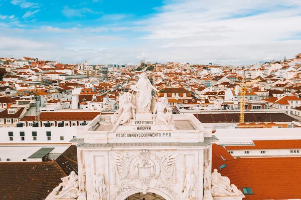 Praça Comércio Rua Augusta Arco Close Das Estátuas Celestin Anatole — Fotografia de Stock