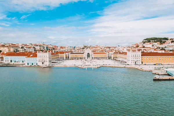 Vista Aérea Del Casco Antiguo Lisboa Con Calle Principal Que — Foto de Stock