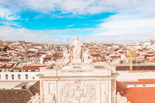 Praça Comércio Rua Augusta Arco Close Das Estátuas Celestin Anatole — Fotografia de Stock