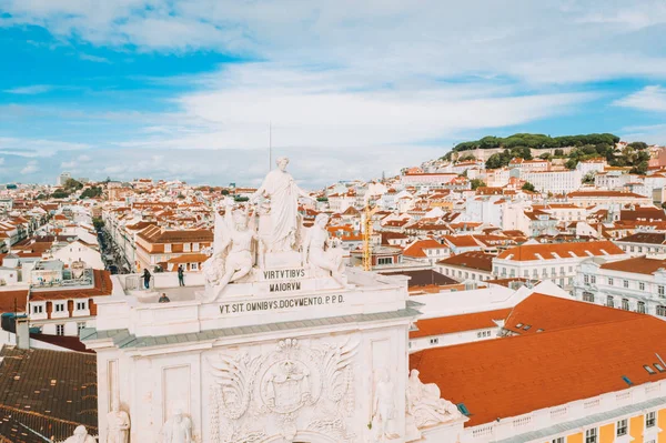 Praça Comércio Rua Augusta Arco Close Das Estátuas Celestin Anatole — Fotografia de Stock