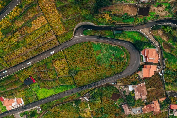 Aerial View Cliff Road Autumn Road Cutting Having Different Turns — Stock Photo, Image