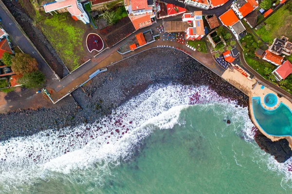 Vista Aérea Cidade Porto Cruz Costa Norte Ilha Madeira Com — Fotografia de Stock