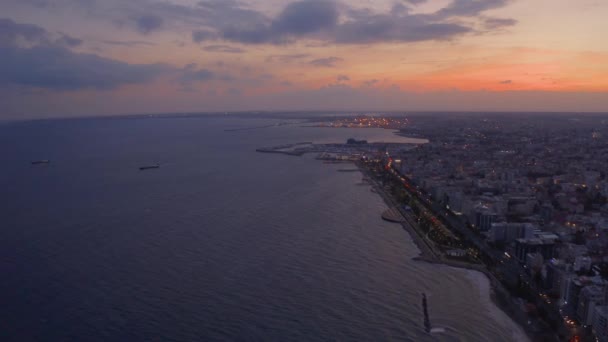 Juli 2018 Limassol Cypern Vacker Antenn Kväll Solnedgången Över Staden — Stockvideo