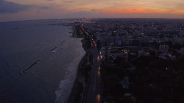Juli 2018 Limassol Cypern Vacker Antenn Kväll Solnedgången Över Staden — Stockvideo