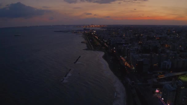 Juli 2018 Limassol Cyprus Mooie Luchtfoto Avond Zonsondergang Uitzicht Limassol — Stockvideo