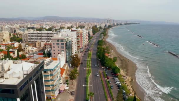 Ιουλίου 2018 Λεμεσός Κύπρος Ακτογραμμή Και Παραλία Εναέρια Άποψη Και — Αρχείο Βίντεο