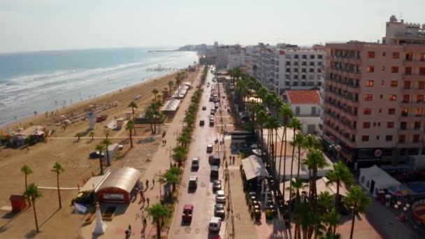 Juli 2018 Limassol Zypern Luftaufnahme Der Strandlinie Larnaka Stadt Auf — Stockvideo