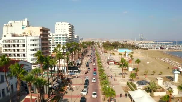 July 2018 Cyprus Nicosia Aerial View Beach Line Larnaca City — Stock Video