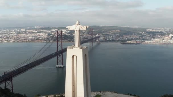 Juli 2018 Lissabon Portugal Aerial Fågel Visa Helgedom För Kristus — Stockvideo