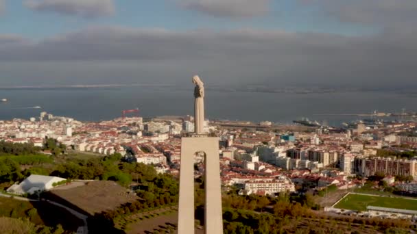 Juli 2018 Lissabon Portugal Aerial Fågel Visa Helgedom För Kristus — Stockvideo