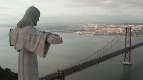 July 2018 Lisbon Portugal Aerial Bird View Sanctuary Christ King — Stock Video