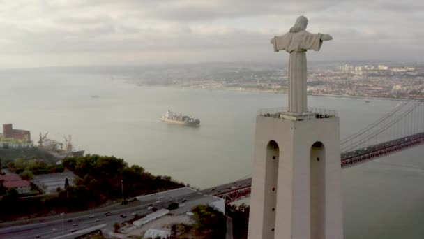 Července 2018 Lisabon Portugalsko Letecké Ptačí Perspektivy Svatyně Krista Krále — Stock video