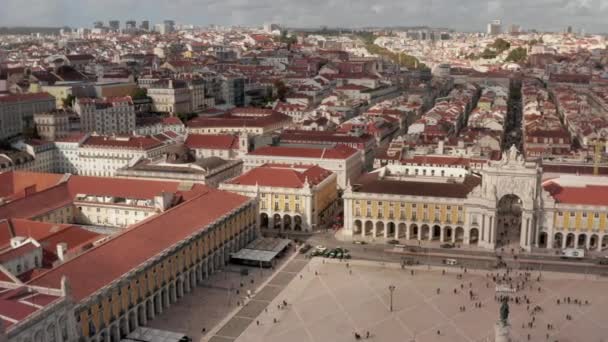 Flygfoto Över Den Berömda Praca Comercio Palatstorget Stora Sevärdheterna Lissabon — Stockvideo