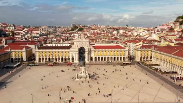 Vista Aérea Famosa Praca Comercio Dos Principais Marcos Lisboa Bela — Vídeo de Stock