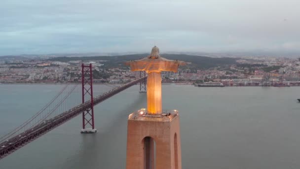 Noviembre 2018 Lisboa Portugal Vista Aérea Nocturna Del Santuario Cristo — Vídeos de Stock