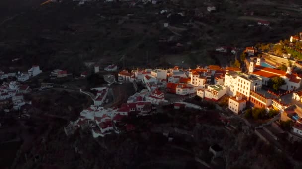 Gran Canaria Mountain Village View Teror Village Sunset Aerial Scene — Stock Video