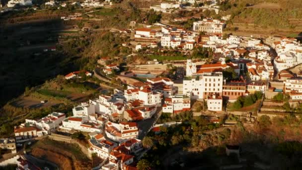 Gran Canaria Vista Villaggio Montagna Villaggio Teror Tramonto Scena Aerea — Video Stock