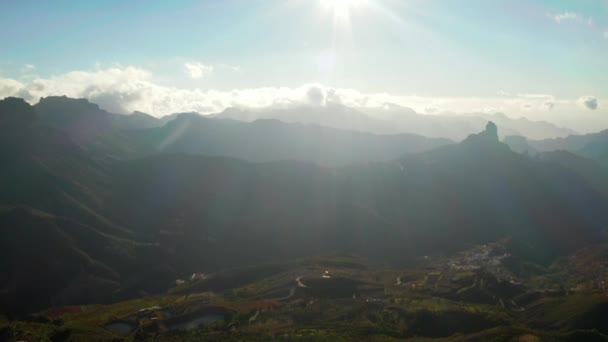 Aerial Mountain View Gran Canaria Island Tenerife Teide Volcano Visible — Stock Video
