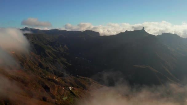 Luchtfoto Uitzicht Bergen Van Het Eiland Gran Canaria Met Tenerife — Stockvideo