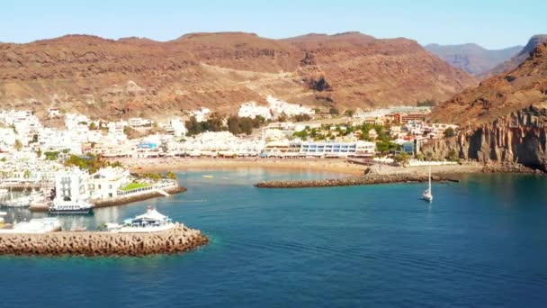 Vista Aérea Ciudad Puerto Mogan Costa Isla Gran Canaria España — Vídeo de stock