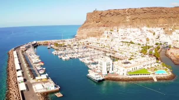 Letecký Pohled Město Puerto Mogán Ostrově Pobřeží Gran Canaria Španělsko — Stock video