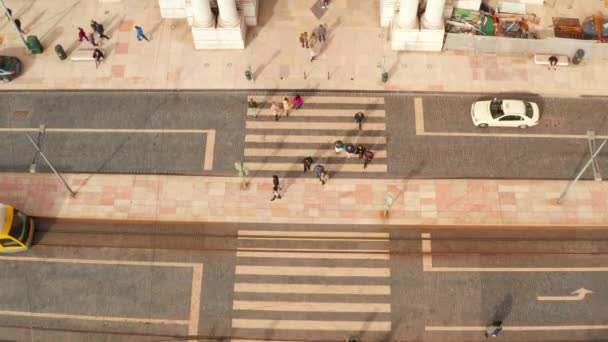 Luftaufnahme Des Berühmten Praca Comercio Handelsplatz Eines Der Wahrzeichen Lissabons — Stockvideo