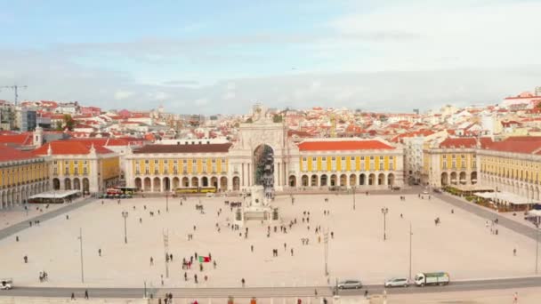 Vista Aérea Famosa Praca Comercio Dos Principais Marcos Lisboa Bela — Vídeo de Stock