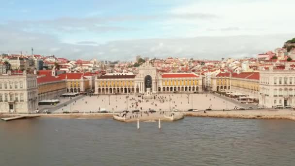 Vista Aérea Famosa Praca Comercio Dos Principais Marcos Lisboa Bela — Vídeo de Stock