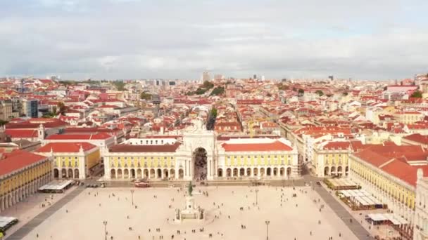 Légi Felvétel Híres Praca Comercio Kereskedelmi Tér Lisszabon Egyik Gyönyörű — Stock videók