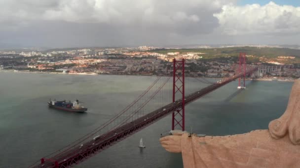 Lisabona Portugalia Vedere Aeriană Sanctuarului Lui Hristos Regele Portugheză Santuario — Videoclip de stoc