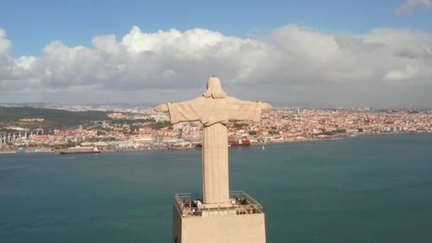 Lisbon Portugal Aerial Bird View Sanctuary Christ King Portuguese Santuario — Stock Video