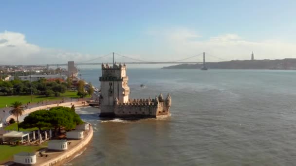 Torre Belem Belem Tower Lisboa Portugal One Most Famous Attractions — стоковое видео