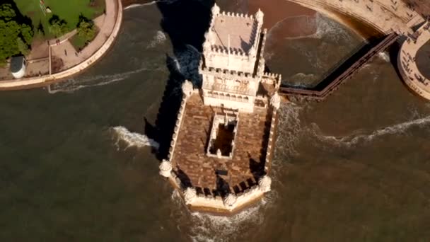 Věže Torre Belém Belém Lisabon Portugalsko Jedna Nejslavnějších Atrakcí Portugalsku — Stock video