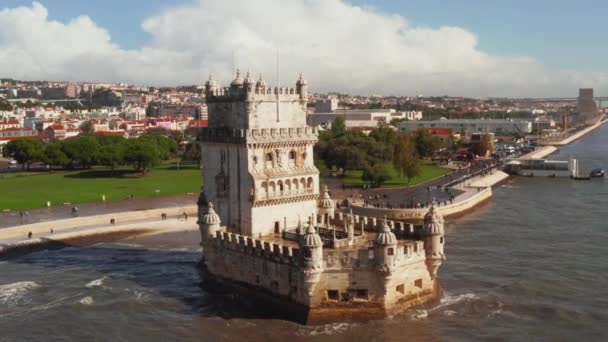 Torre Belem Belem Tower Lisboa Portugal One Most Famous Attractions — стоковое видео