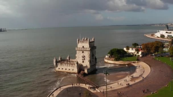 Torre Belem Belem Tower Lisboa Portugal One Most Famous Attractions — стоковое видео