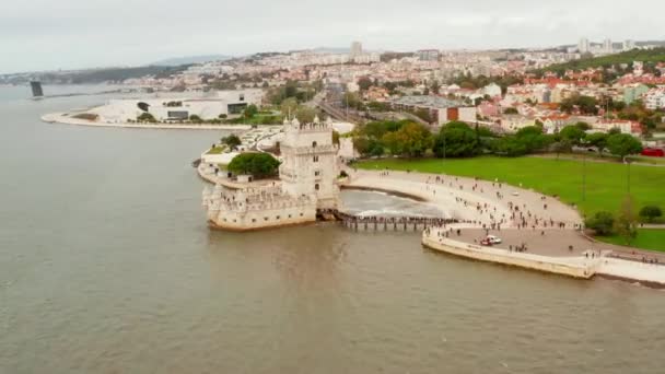 Věže Torre Belém Belém Lisabon Portugalsko Jedna Nejslavnějších Atrakcí Portugalsku — Stock video