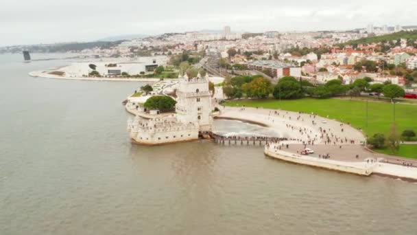 Torre Belem Belem Tower Lisboa Portugal Een Van Beroemdste Attracties — Stockvideo