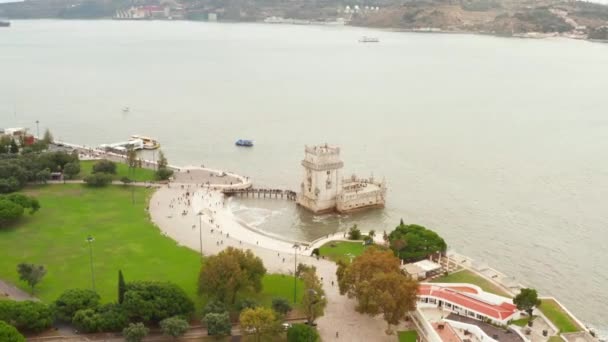 Věže Torre Belém Belém Lisabon Portugalsko Jedna Nejslavnějších Atrakcí Portugalsku — Stock video